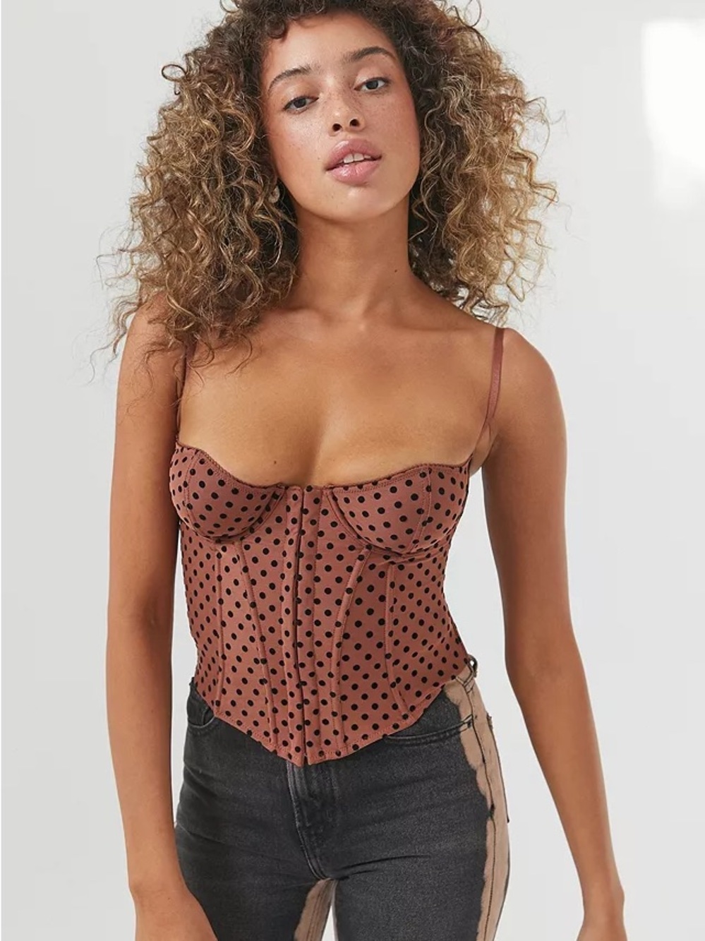 Urban Outfitters Out From Under Lucy Brown Polka Dot Corset